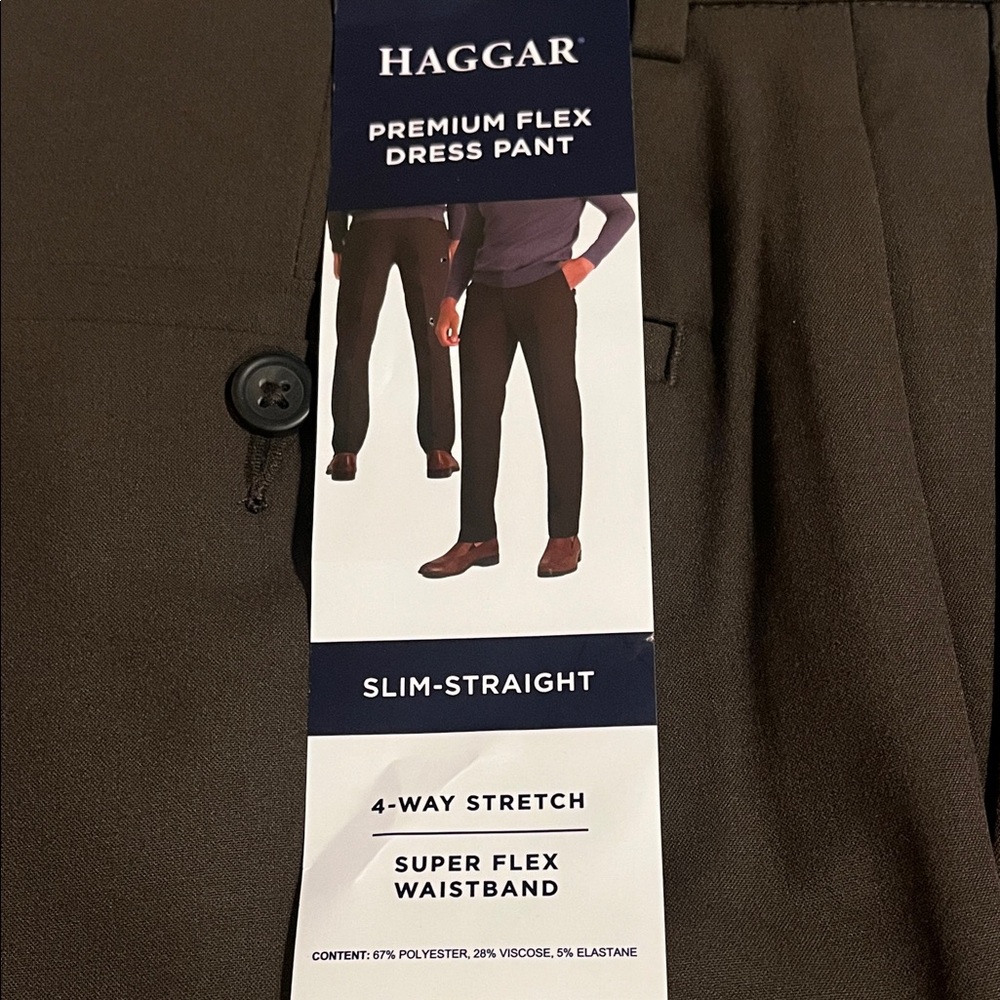 NWT Haggar Men's Brown Flex Slim-Straight Pants with 4-way stretch  Size 32x29